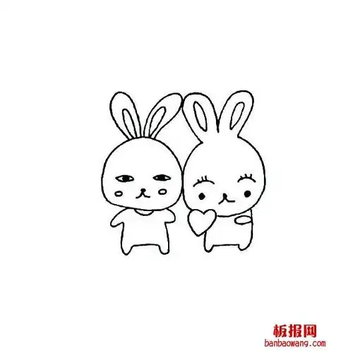 一对可爱的卡通小白兔画法_2019简笔画