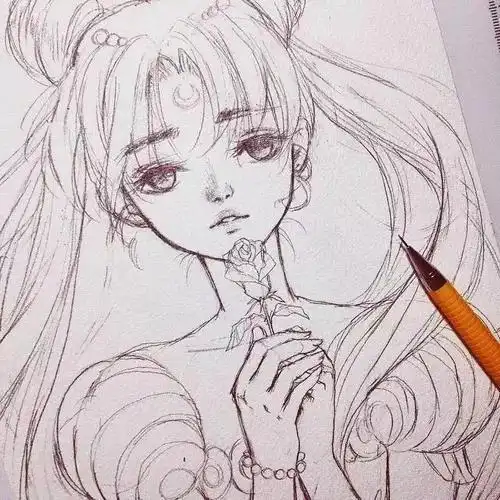 动漫人物简笔画少女简单古风有颜色