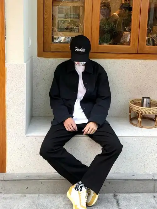 176cm60kg7372男生穿搭高级黑白配