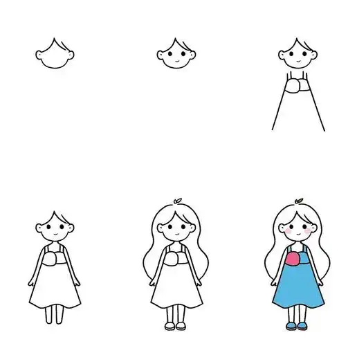 👧穿裙子的小姑娘简笔画👗