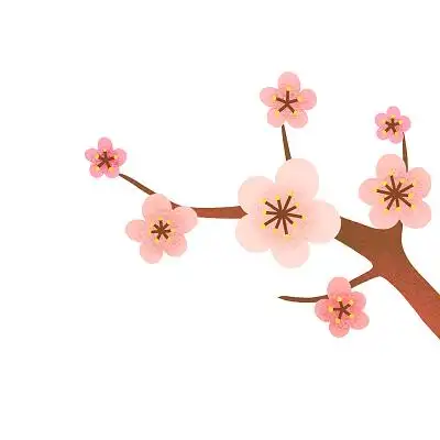 红色手绘卡通古风中国风梅花花枝元素png素材