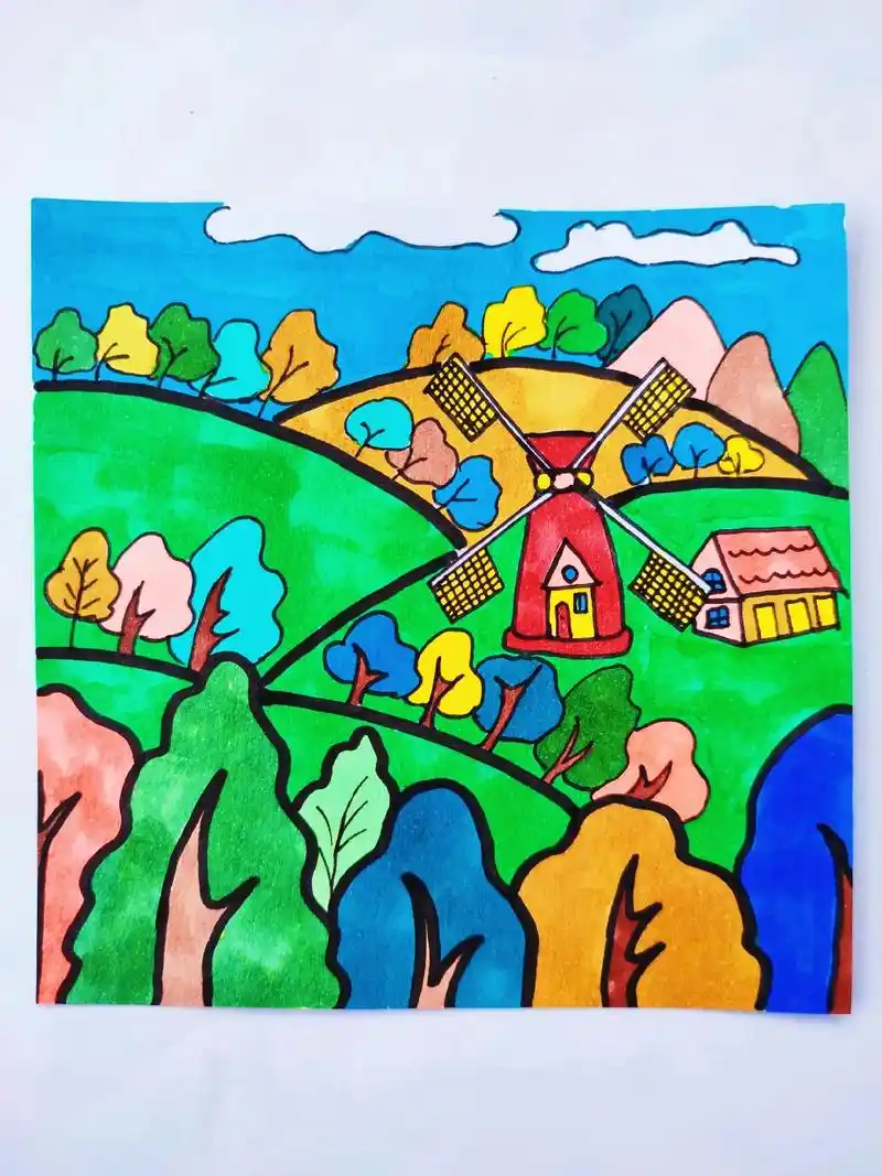 风景画抽象简笔画!#简笔画教程 #儿童简笔画教程 #充能计划 - 抖音