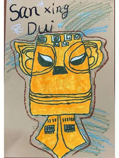 少儿创意美术  #三星堆面具  #三星堆创意美术