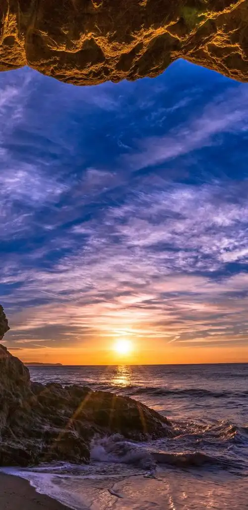海边 礁石 夕阳 大海风景,高清图片,手机壁纸