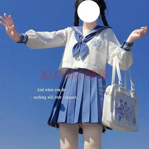 【蓝叽】jk水手服女学生jk制服套装百褶裙半身裙双子 蓝叽长袖 短裙