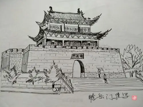 钢笔画三,岳阳城市建筑练习