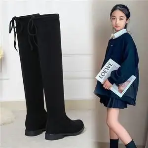 女童长靴2022新款秋冬季加绒小女孩过膝袜靴高筒长筒大童儿童靴子