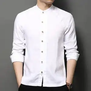 劲霸 世家2020秋季中年亚麻男士长袖衬衫商务大码麻棉衬衣爸爸装