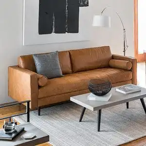 棕色真皮沙发客厅图片