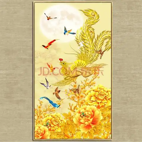 百鸟朝凤玄关画 玄关装饰挂画现代入户风水竖版免打孔简约中欧式凤凰