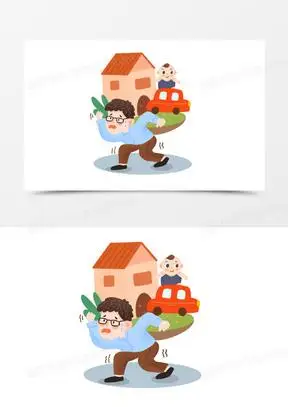 手绘卡通背负压力前行的男人插画免抠元素