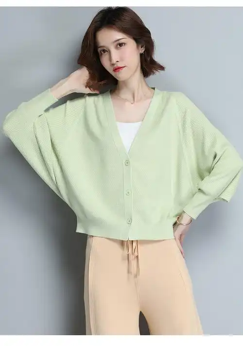 numaxsen品牌针织开衫女短款春装外搭蝙蝠袖毛衣外套洋气春宽松2020