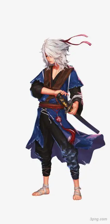 拔刀的银发男孩动漫人物