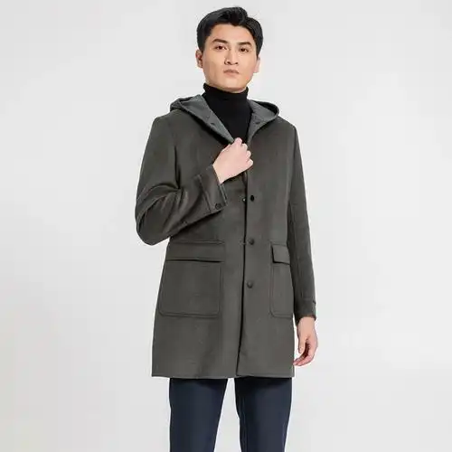布兰施秋冬男士大衣风衣外套连帽毛呢羊毛呢子中长款轻奢高档男装