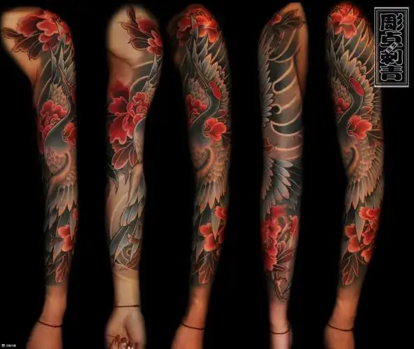 仙鹤牡丹花臂客带图