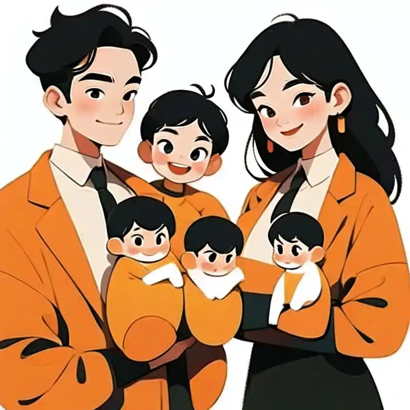 幸福的一家四口,儿女双全,笑声不断～快来换上这款温馨的微信头像,让