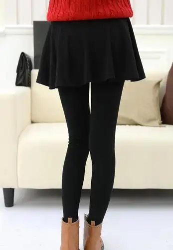 秋季新加厚打底裤裙裤 假两件 紧身显瘦包臀百褶长裤裙 女九.