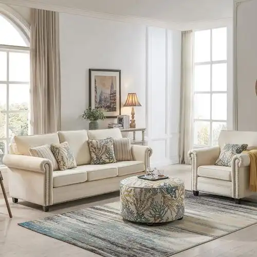 艾米尼奥美式布艺沙发客厅小户户型三人位家用2021年新款布艺沙发