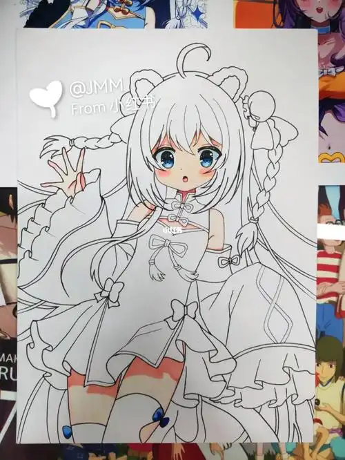 线稿动漫二次元女孩