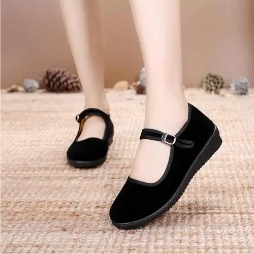 黑色一代工作鞋平跟防滑舒适女单鞋 酒店饭店服务员鞋 老北京布鞋