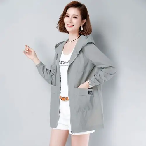 2020夏装新款中长款宽松大码连帽防晒服衣女中年夏季户外薄款外套