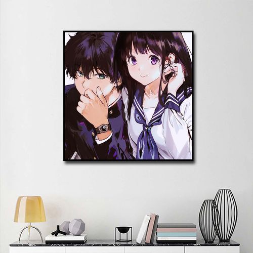 卡通动漫q版折木奉太郎冰菓手绘手工定制diy数字油画卧室挂画