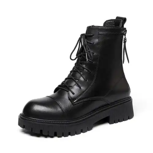 真皮马丁靴2021年新款女加绒秋冬款双拉链加厚羊毛棉鞋厚底短靴子