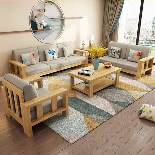 新中式实木沙发组合现代简约三人位布艺沙发大小户型客厅整装家具报价