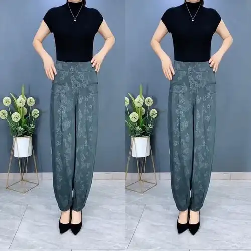 2023夏季新款高腰灯笼裤女九分哈伦裤女复古民族风大