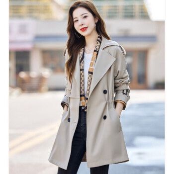 纳菲兰风衣女外套女2022年秋装新款韩版休闲时尚气质双排扣中长款腰带