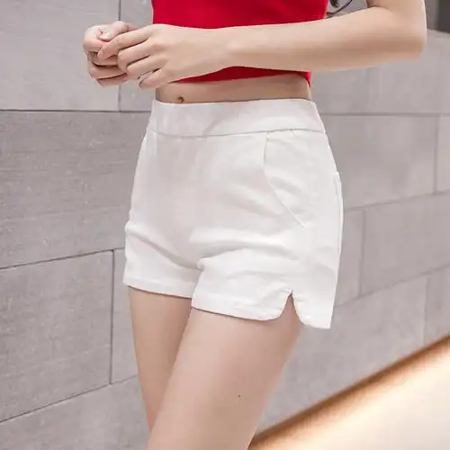 白色牛仔短裤女夏2020中低腰裤子紧身显瘦弹力松紧腰运动热裤外穿