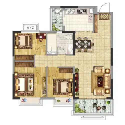 l16-c(102㎡,三室两厅一卫)