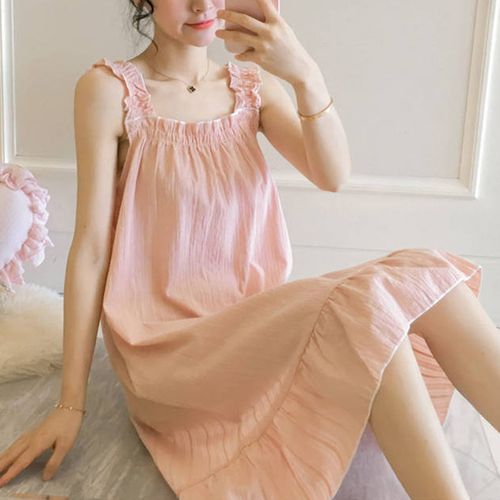 吊带睡裙女2022年夏季宽松甜美纯色睡衣薄款韩版可外穿大码家居服