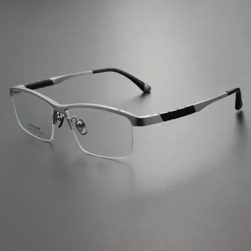 纯钛高级感半框男士商务眼镜框架大脸可配近视眼镜框架双色-阿里巴巴