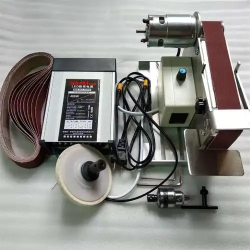小型微型自制砂带机抛光机电动打磨机磨刀机diy台式沙磨机沙带机775