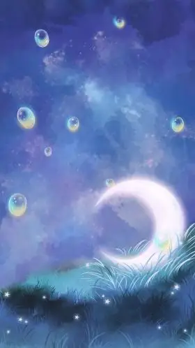 手机壁纸梦幻唯美治愈小清新植物花朵月亮蓝色背景可商用点击在线编辑