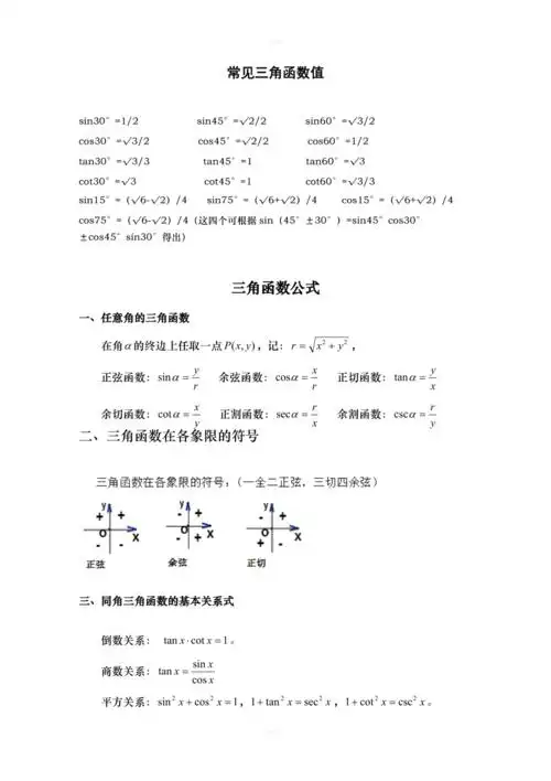 三角函数公式大全高一