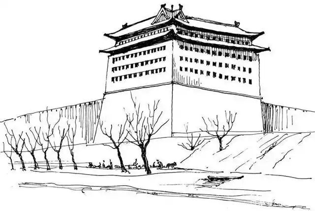 素描老北京的城楼