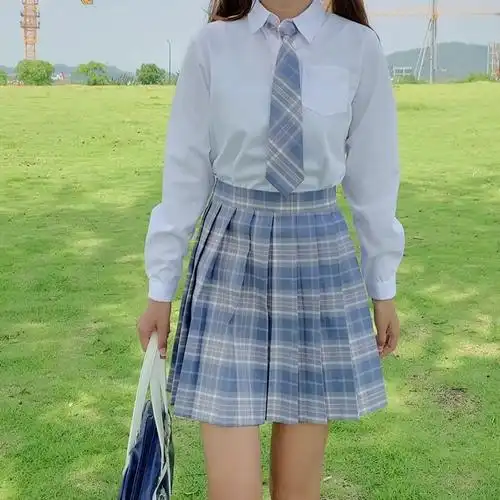 格子百褶裙短裙女日系韩版高腰原创学院风中学生校服套装裙jk制服