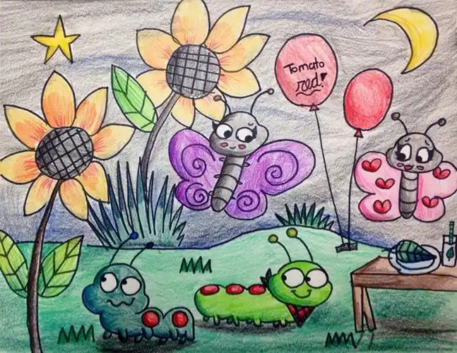 蝴蝶和毛毛虫春天儿童画教师范画