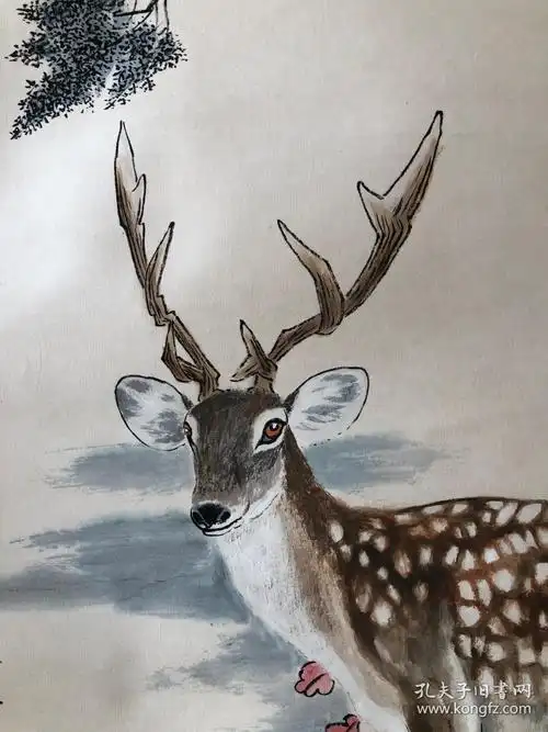 刘奎龄-四尺中堂国画《梅花鹿》100%纯手工手绘 精装精裱立轴 朱红