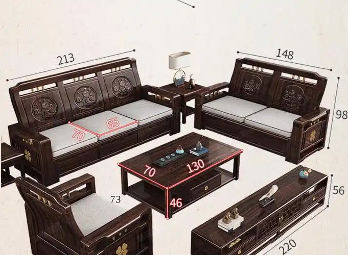 采百木(caibaimu) 沙发 新中式紫金檀木实木沙发组合雕花冬夏两用转角