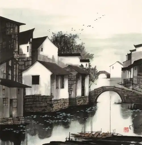 订制 苗雨 《江南》/69x69cm/传统水墨