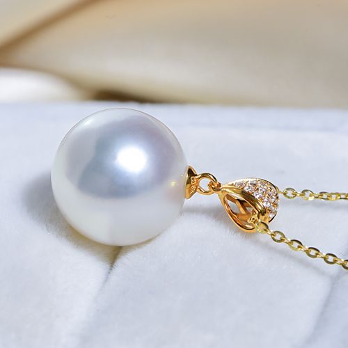 凤仪阁18k金南洋南洋澳白海水珍珠吊坠项链坠单颗颈饰
