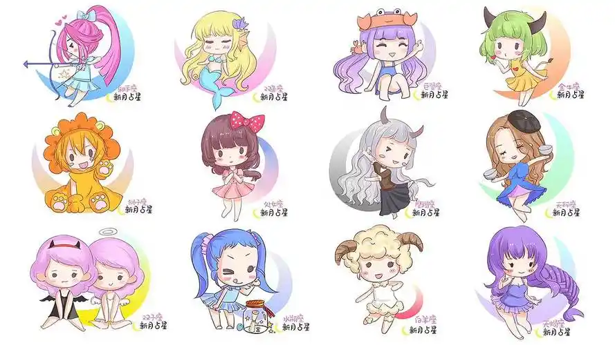 手绘q版卡通插画十二星座系列插画十二星座q版萌图画法十二星座专属