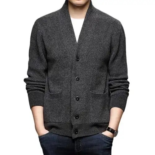 恒源祥开衫男2024秋冬季v领针织衫毛衣加厚外套夹克外穿上衣秋装