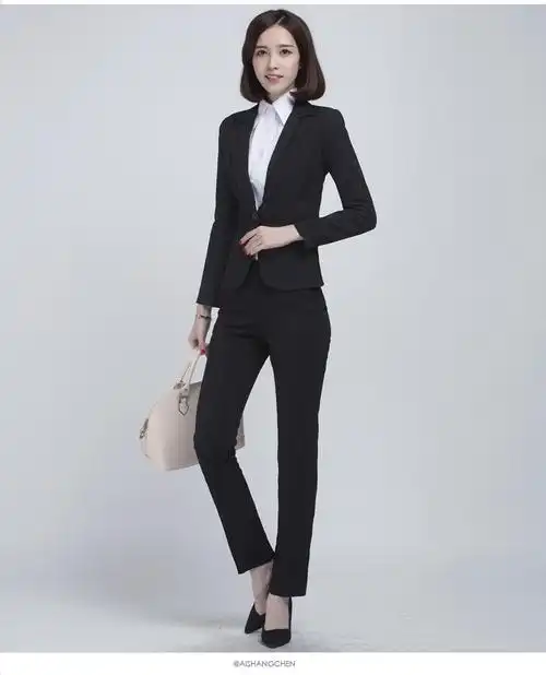职业西装裤 女士高腰修身商务直筒裤黑色大码面试工作服正装裤子