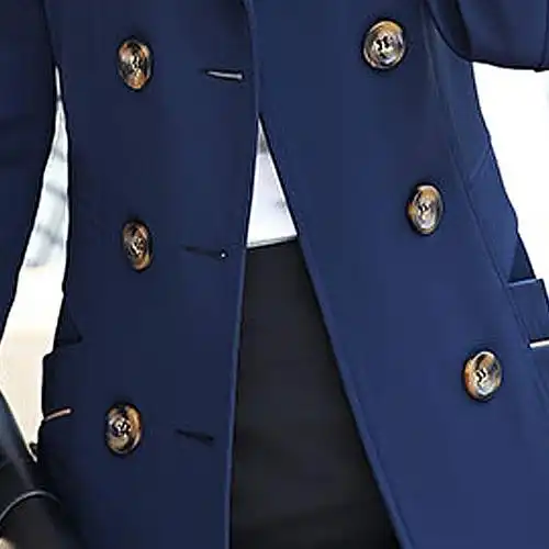 麦铃叮2015韩国新款时尚双排扣气质修身款中长风衣 女 1002 藏青色 s