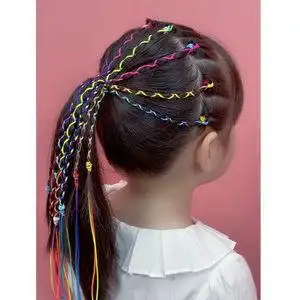 酷发儿童彩色编发绳辫子七彩绑头发发饰发夹女童脏脏辫嘻哈渐变色彩带