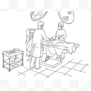 手术室图形黑色白色内部素描插画矢量.外科医生执行手术